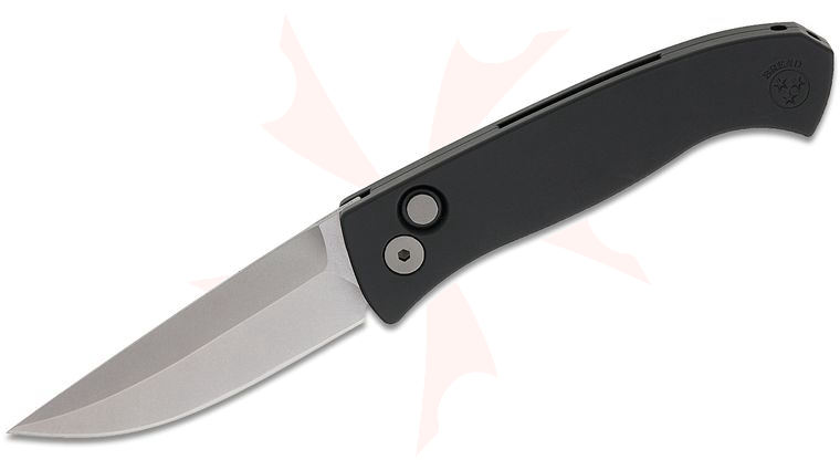 Pro-Tech Brend Classic AUTO Folding Knife 3.125 inch MagnaCut Stonewashed Drop Point Blade, Solid Black Aluminum Handles