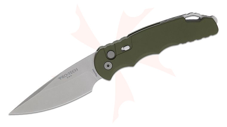 Pro-Tech TR-4 Tactical Response 4 AUTO Folding Knife 4 inch MagnaMax Stonewashed Drop Point Blade, Green Solid Aluminum Handles