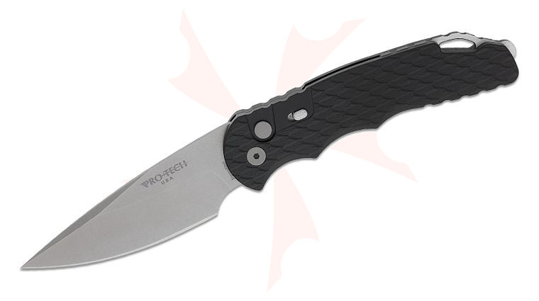 Pro-Tech TR-4 Tactical Response 4 AUTO Folding Knife 4 inch MagnaMax Stonewashed Drop Point Blade, Black Feather Texture Aluminum Handles