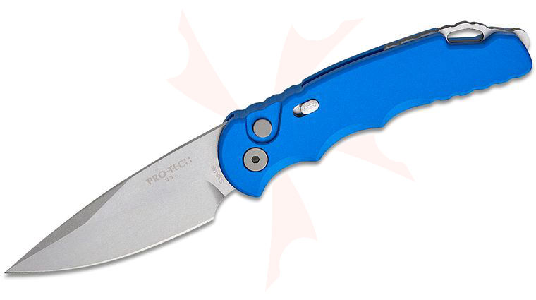 Pro-Tech TR-5 AUTO Folding Knife 3.25 inch S35VN Stonewashed Plain Blade, Blue Aluminum Handles
