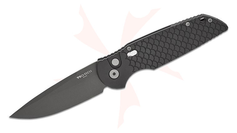 Pro-Tech TR-3 Tactical Response III AUTO Folding Knife 3.375 inch 154CM Black DLC Plain Blade, Black Fish Scale Milled Aluminum Handles with Safety