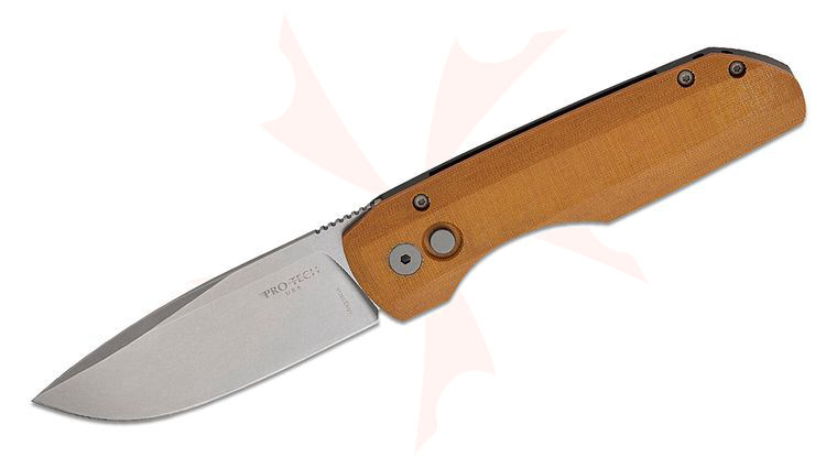 Pro-Tech Vero Synapse AUTO Folding Knife 3.45 inch CPM-MagnaCut Stonewashed Drop Point Blade, Natural Linen Micarta and Black Aluminum Handles