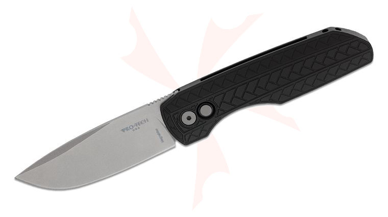 Pro-Tech Vero Synapse 2 AUTO Folding Knife 3.45 inch MagnaMax Stonewashed Drop Point Blade, Black Herringbone Textured Aluminum Handles
