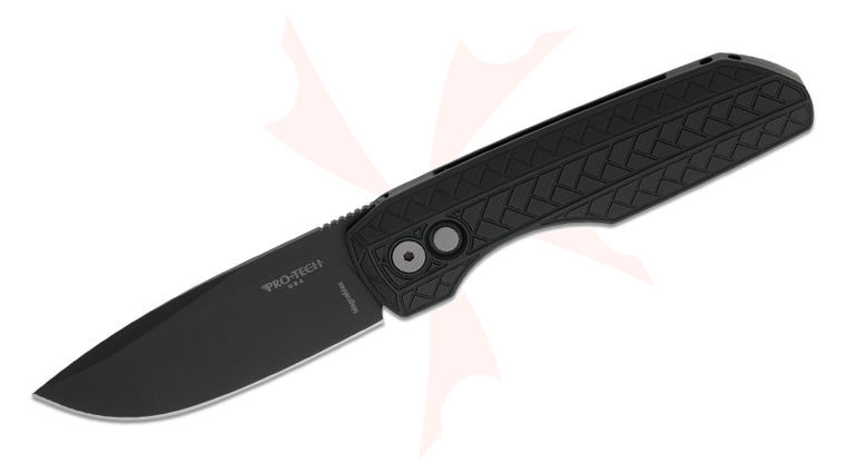 Pro-Tech Vero Synapse 2 AUTO Folding Knife 3.45 inch MagnaMax Black DLC Drop Point Blade, Black Herringbone Textured Aluminum Handles