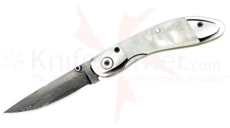 Queen Ranger Gentlemans Folding Knife 2.5 inch Damascus Blade, Pearl Handles