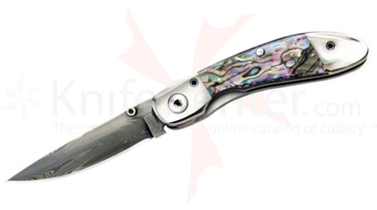 Queen Ranger Gentlemans Folding Knife 2.5 inch Damascus Blade, Abalone Handles