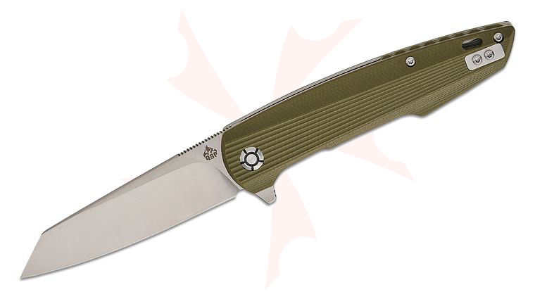 QSP Knives Phoenix Flipper Knife 3.75 inch D2 Two-Tone Reverse Tanto Blade, Green G10 Handles