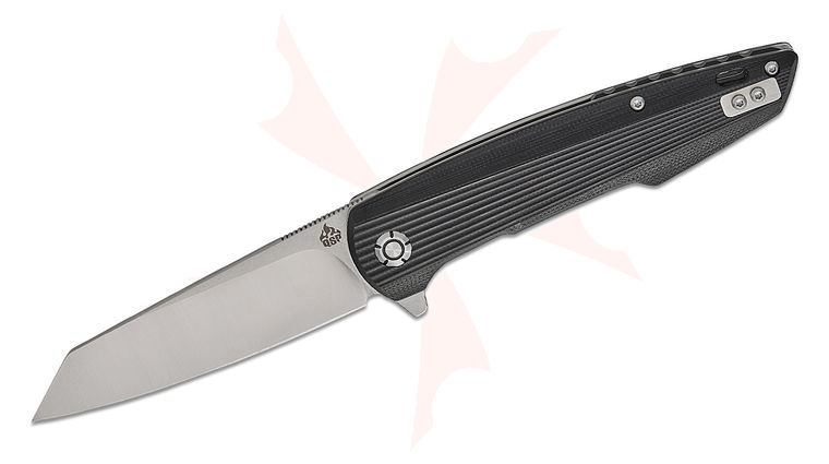 QSP Knives Phoenix Flipper Knife 3.75 inch D2 Two-Tone Reverse Tanto Blade, Black G10 Handles