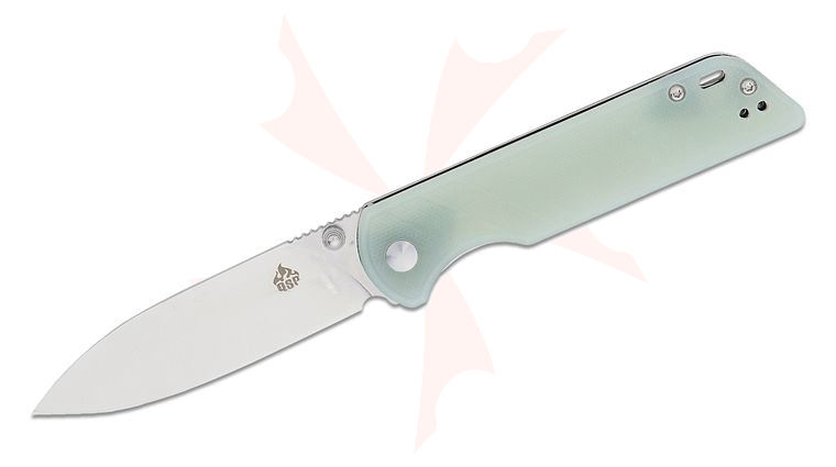 QSP Knives Parrot V2 Liner Lock Folding Knife 3.25 inch D2 Satin Spear Point Blade, Jade (Natural) G10 Handles