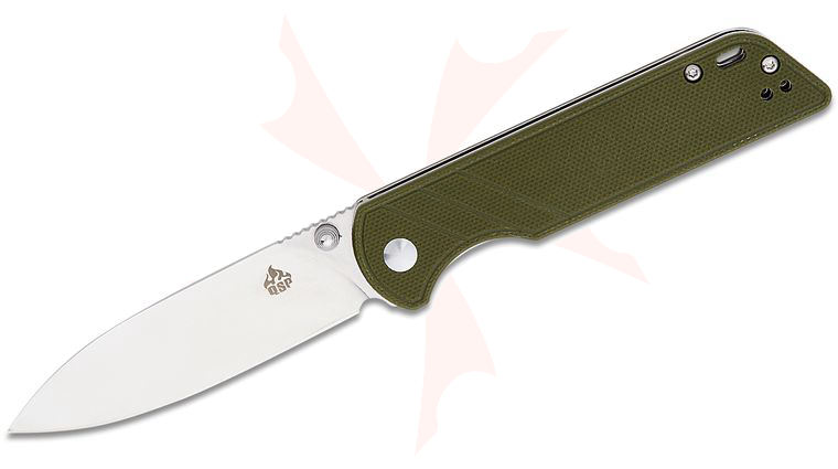 QSP Knives Parrot V2 Liner Lock Folding Knife 3.25 inch D2 Satin Spear Point Blade, OD Green G10 Handles