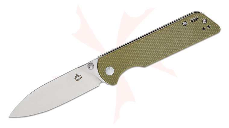 QSP Knives Parrot V2 Liner Lock Folding Knife 3.25 inch D2 Satin Spear Point Blade, Light Green Micarta Handles