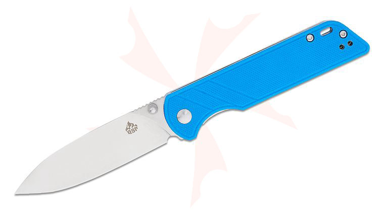 QSP Knives Parrot V2 Liner Lock Folding Knife 3.25 inch D2 Satin Spear Point Blade, Blue G10 Handles