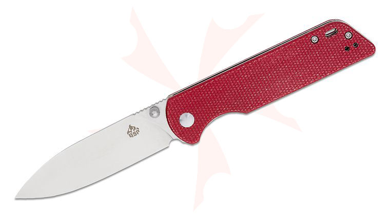 QSP Knives Parrot V2 Liner Lock Folding Knife 3.25 inch D2 Satin Spear Point Blade, Red Micarta Handles