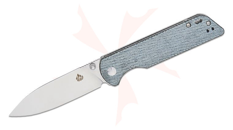 QSP Knives Parrot V2 Liner Lock Folding Knife 3.25 inch D2 Satin Spear Point Blade, Blue Denim Micarta Handles