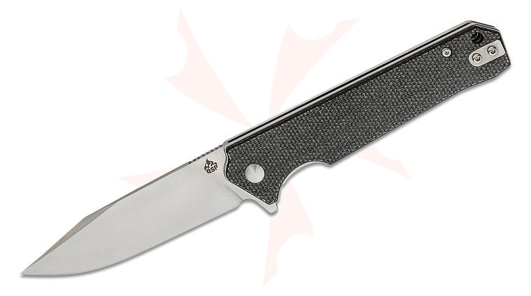 QSP Knives Mamba V2 Flipper Knife 3.5 inch D2 Satin Clip Point Blade, Black Linen Micarta Handles