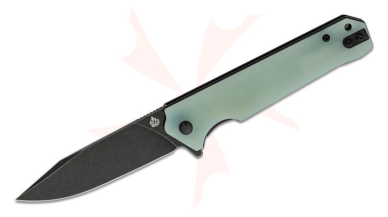 QSP Knives Mamba V2 Flipper Knife 3.5 inch D2 Black Stonewashed Clip Point Blade, Natural (Jade) G10 Handles