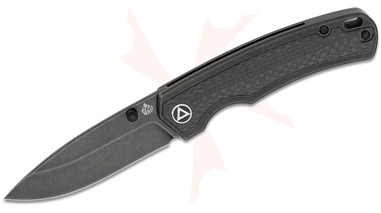 QSP Knives Puffin Folding Knife 3.03 inch CPM S35VN Black Stonewashed Drop Point Blade, Black Stonewashed Titanium Handles with Carbon Fiber Inlay