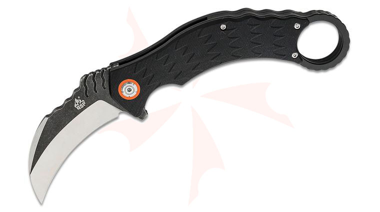 QSP Knives Eagle Karambit Flipper Knife 3.125 inch D2 Two-Tone Hawkbill Blade, Black G10 Handles