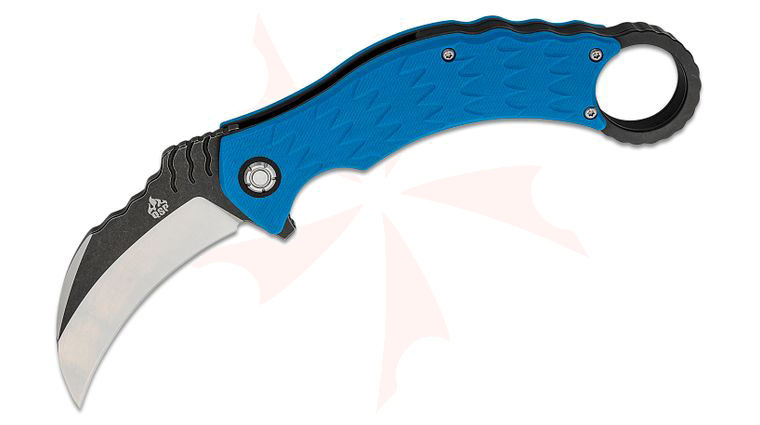QSP Knives Eagle Karambit Flipper Knife 3.125 inch D2 Two-Tone Hawkbill Blade, Blue G10 Handles