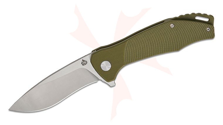 QSP Knives Raven Flipper Knife 3.38 inch D2 Two-Tone Recurve Drop Point Blade, Green G10 Handles