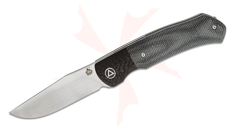 QSP Knives Gannet Front Flipper Knife 3.375 inch 154CM Satin Clip Point Blade, Black Micarta Handles with Carbon Fiber Bolsters