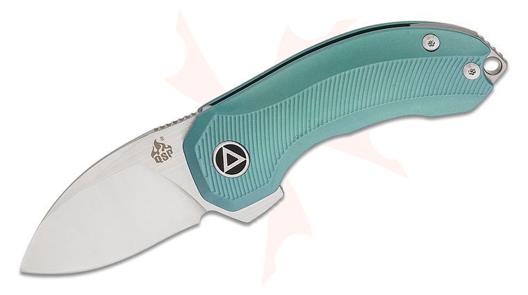QSP Knives Hamster Flipper Knife 2 inch S35VN Two-Tone Satin Drop Point Blade, Green Anodized Titanium Handles