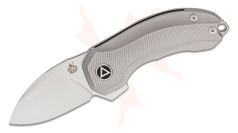 QSP Knives Hamster Flipper Knife 2 inch S35VN Two-Tone Satin Drop Point Blade, Bead Blasted Titanium Handles