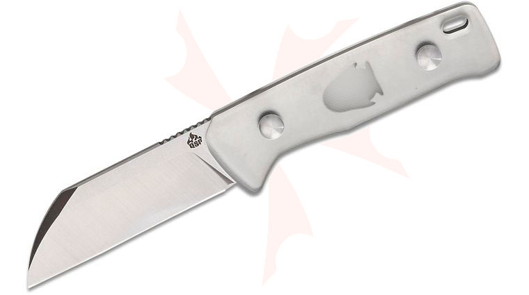 QSP Knives Baby Penguin Fixed Blade Knife 2.53 inch 14C28N Two-Tone Satin Sheepsfoot Blade, Acrylic Handles, Leather Sheath
