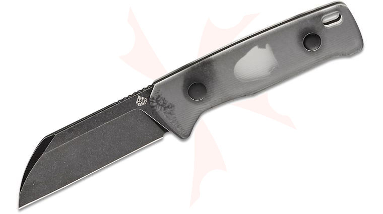 QSP Knives Baby Penguin Fixed Blade Knife 2.53 inch 14C28N Black Stonewashed Sheepsfoot Blade, Acrylic Handles, Leather Sheath