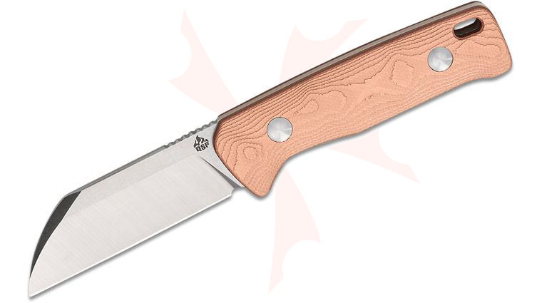 QSP Knives Baby Penguin Fixed Blade Knife 2.53 inch 14C28N Two-Tone Satin Sheepsfoot Blade, Copper Foil G10 Handles, Leather Sheath