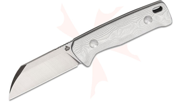 QSP Knives Baby Penguin Fixed Blade Knife 2.53 inch 14C28N Two-Tone Satin Sheepsfoot Blade, Aluminum Foil G10 Handles, Leather Sheath