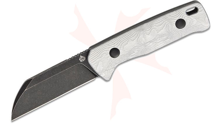 QSP Knives Baby Penguin Fixed Blade Knife 2.53 inch 14C28N Black Stonewashed Sheepsfoot Blade, Aluminum Foil G10 Handles, Leather Sheath