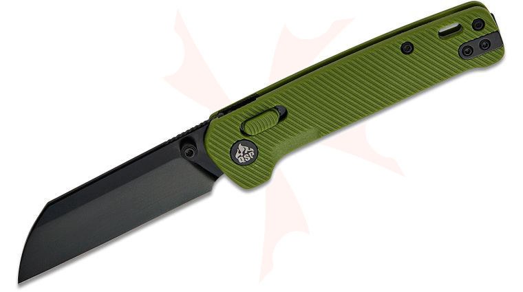 QSP Knives Penguin Glyde Lock Folding Knife 3.06 inch 14C28N Black Sheepsfoot Blade, OD Green FRN Handles