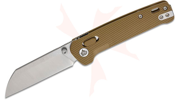 QSP Knives Penguin Glyde Lock Folding Knife 3.06 inch 14C28N Two-Tone Sheepsfoot Blade, Khaki FRN Handles