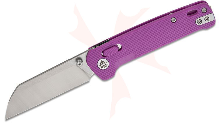 QSP Knives Penguin Glyde Lock Folding Knife 3.06 inch 14C28N Two-Tone Sheepsfoot Blade, Purple FRN Handles