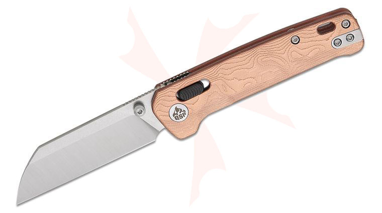 QSP Knives Penguin Glyde Lock Folding Knife 3.06 inch 14C28N Two-Tone Sheepsfoot Blade, Copper Foil G10 Handles