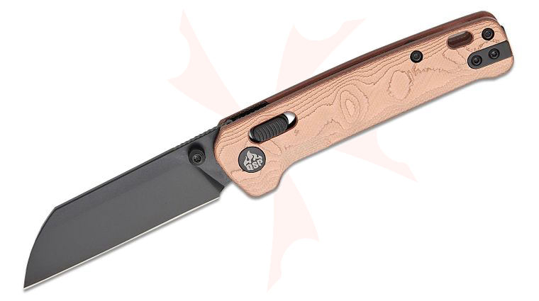 QSP Knives Penguin Glyde Lock Folding Knife 3.06 inch 14C28N Black Sheepsfoot Blade, Copper Foil G10 Handles