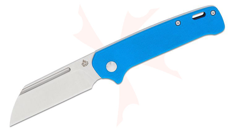 QSP Knives Penguin Slipjoint Folding Knife 3.02 inch 14C28N Satin Sheepsfoot Blade, Blue G10 Handles
