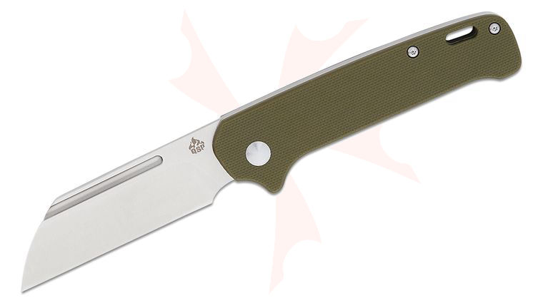 QSP Knives Penguin Slipjoint Folding Knife 3.02 inch 14C28N Satin Sheepsfoot Blade, Green G10 Handles