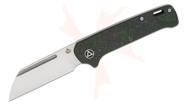 QSP Knives Penguin Slipjoint Folding Knife 3.02 inch CPM-20CV Stonewashed Sheepsfoot Blade, Jungle Wear FatCarbon Handles