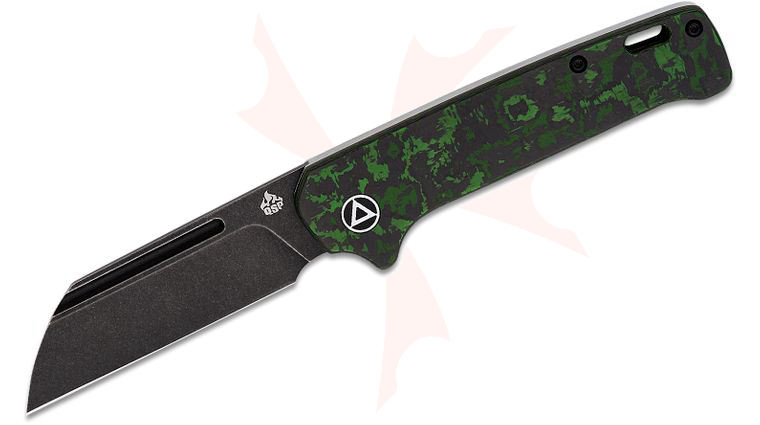 QSP Knives Penguin Slipjoint Folding Knife 3.02 inch CPM-20CV Black Stonewashed Sheepsfoot Blade, Jungle Wear FatCarbon Handles