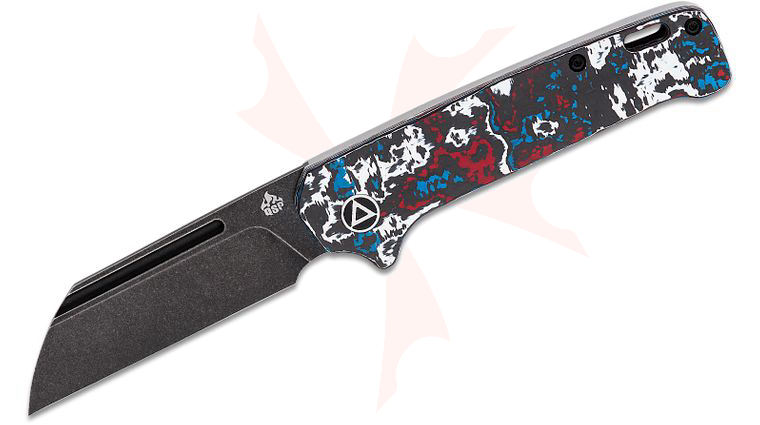 QSP Knives Penguin Slipjoint Folding Knife 3.02 inch CPM-20CV Black Stonewashed Sheepsfoot Blade, Nebula FatCarbon Handles