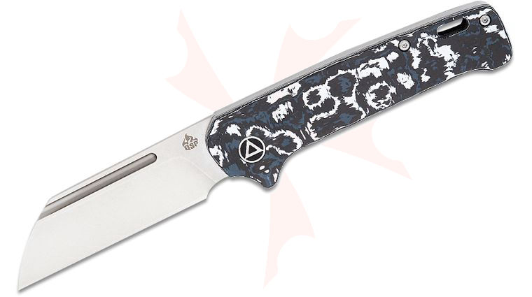 QSP Knives Penguin Slipjoint Folding Knife 3.02 inch CPM-20CV Stonewashed Sheepsfoot Blade, White Storm FatCarbon Handles