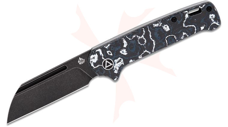 QSP Knives Penguin Slipjoint Folding Knife 3.02 inch CPM-20CV Black Stonewashed Sheepsfoot Blade, White Storm FatCarbon Handles