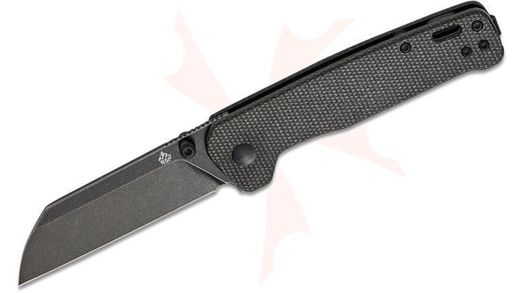 QSP Knives Penguin V2 Folding Knife 3.06 inch D2 Black Stonewashed Sheepsfoot Blade, Dark Brown Micarta Handles