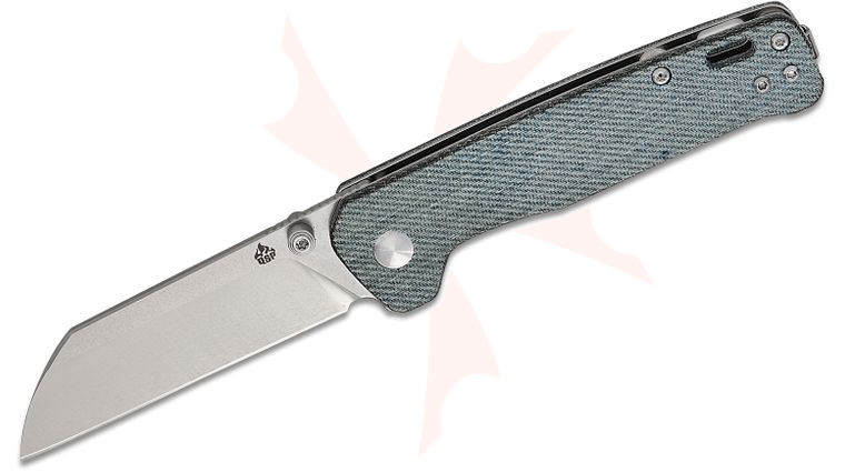 QSP Knives Penguin V2 Folding Knife 3.06 inch D2 Two-Tone Sheepsfoot Blade, Denim Micarta Handles