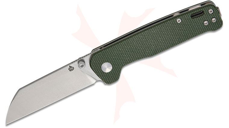 QSP Knives Penguin V2 Folding Knife 3.06 inch D2 Two-Tone Sheepsfoot Blade, Green Micarta Handles