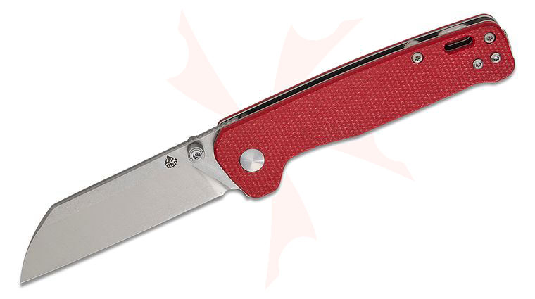 QSP Knives Penguin V2 Folding Knife 3.06 inch D2 Two-Tone Sheepsfoot Blade, Red Micarta Handles