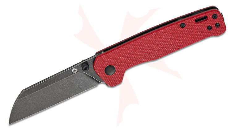 QSP Knives Penguin V2 Folding Knife 3.06 inch D2 Black Stonewashed Sheepsfoot Blade, Red Micarta Handles