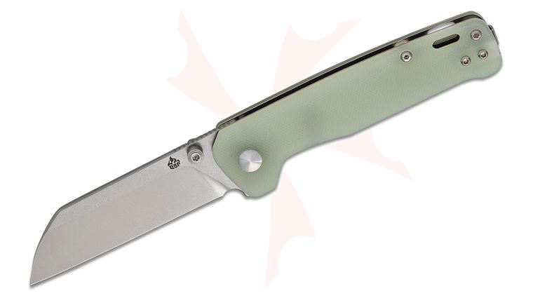 QSP Knives Penguin V2 Folding Knife 3.06 inch D2 Two-Tone Sheepsfoot Blade, Jade G10 Handles